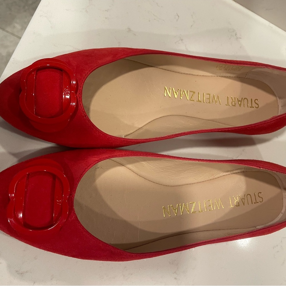 Stuart Weitzman Red Suede flats. Never worn Size 8N (AA). Style Adaliza tonal.